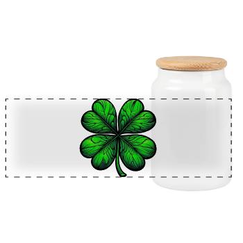 Four-leaf clover - Panoramic Cookie Jar with Wooden Lid - white - Front