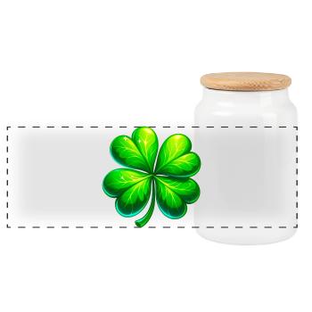 Four-leaf clover - Panoramic Cookie Jar with Wooden Lid - white - Front