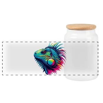 Iguana - Panoramic Cookie Jar with Wooden Lid - white - Front