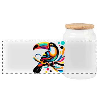 Toucan - Panoramic Cookie Jar with Wooden Lid - white - Front