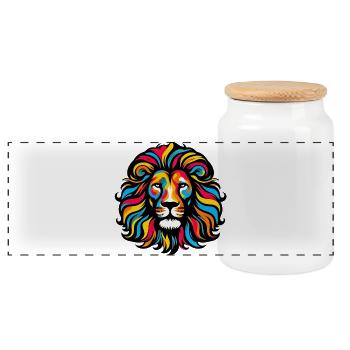 Lion - Panoramic Cookie Jar with Wooden Lid - white - Front