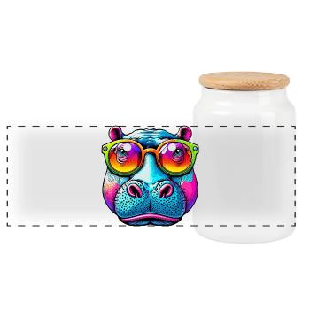 Hippopotamus with sunglasses - Panoramic Cookie Jar with Wooden Lid - white - Front