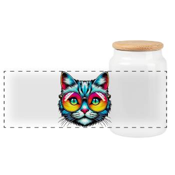 Puss with sunglasses - Panoramic Cookie Jar with Wooden Lid - white - Front