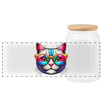 Kater mit Sonnenbrille - Panorama Keksdose mit Holzdeckel - Weiß - Vorne