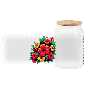 Hibiskusblüten - Panorama Keksdose mit Holzdeckel - Weiß - Vorne