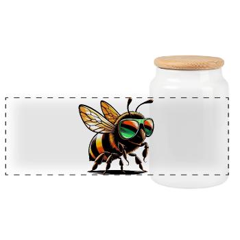 Abeille - Boîte à biscuits avec couvercle en bois - blanc - Devant