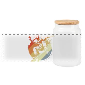 Skateboarder Junge Vintage Look - Panorama Keksdose mit Holzdeckel - Weiß - Vorne