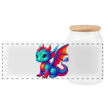 Drache - Panorama Keksdose mit Holzdeckel - Weiß - Vorne