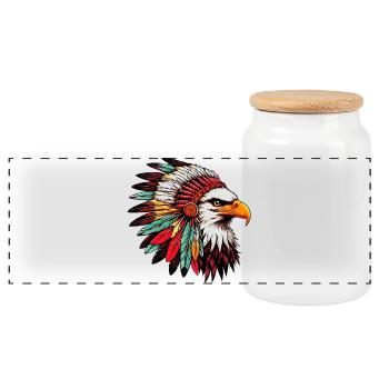 Indianer Adler Amerikanische Rothaut - Panorama Keksdose mit Holzdeckel - Weiß - Vorne