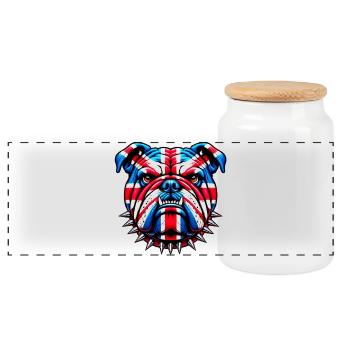 English Bulldog Dog - Panoramic Cookie Jar with Wooden Lid - white - Front