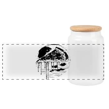 Dessin de pizza - Boîte à biscuits avec couvercle en bois - blanc - Devant
