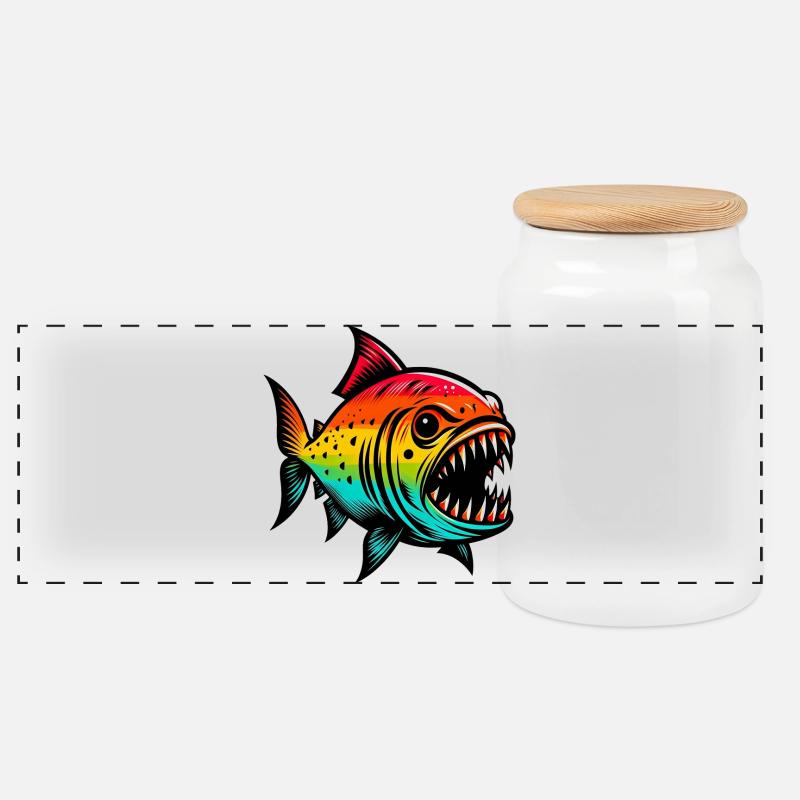 Piranha - Panorama Keksdose mit Holzdeckel - Weiß