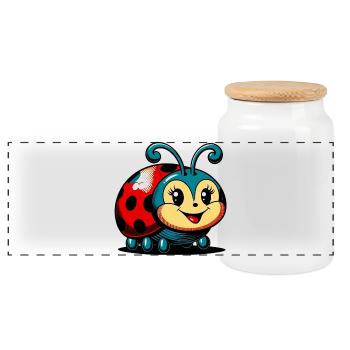 Ladybird - Panoramic Cookie Jar with Wooden Lid - white - Front