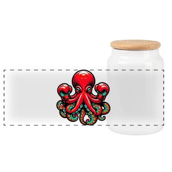 Octopus - Panoramic Cookie Jar with Wooden Lid - white - Front