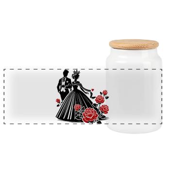 Romantic Couple: The Power of Love & Connection - Panoramic Cookie Jar with Wooden Lid - white - Front