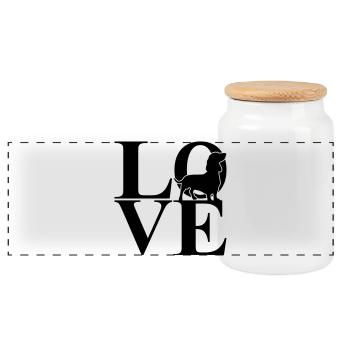 Dachshund Love Dog Motif - Panoramic Cookie Jar with Wooden Lid - white - Front