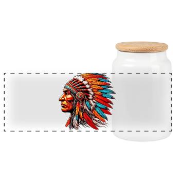 American Indian American - Panoramic Cookie Jar with Wooden Lid - white - Front