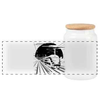 Railway Sketch - Panoramic Cookie Jar with Wooden Lid - white - Front