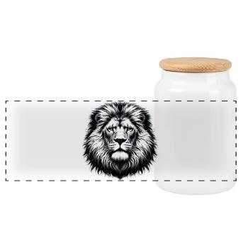 Lion - Panoramic Cookie Jar with Wooden Lid - white - Front