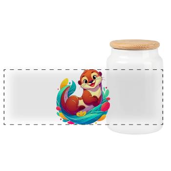 Otter - Panoramic Cookie Jar with Wooden Lid - white - Front