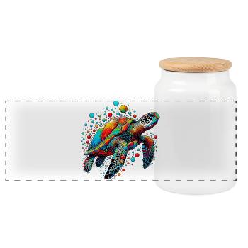 Turtle - Panoramic Cookie Jar with Wooden Lid - white - Front