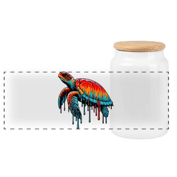 Turtle - Panoramic Cookie Jar with Wooden Lid - white - Front