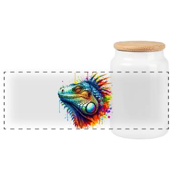 Iguana - Panoramic Cookie Jar with Wooden Lid - white - Front