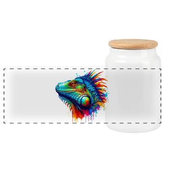 Iguana - Panoramic Cookie Jar with Wooden Lid - white - Front