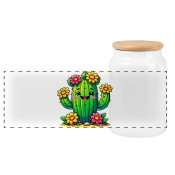 Cactus - Boîte à biscuits avec couvercle en bois - blanc - Devant