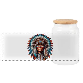 Amerikanisch, Indianer, Amerikaner - Panorama Keksdose mit Holzdeckel - Weiß - Vorne