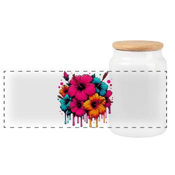 Hibiscus Flowers - Panoramic Cookie Jar with Wooden Lid - white - Front