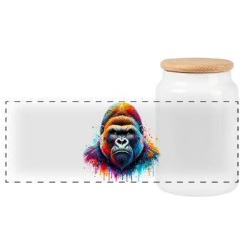 Gorilla - Panoramic Cookie Jar with Wooden Lid - white - Front