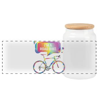 Vibrant Rainbow Road Bike Design - Panoramic Cookie Jar with Wooden Lid - white - Front