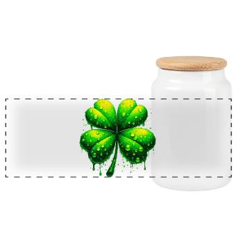 Four-leaf clover - Panoramic Cookie Jar with Wooden Lid - white - Front