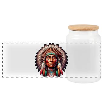 Amerikanisch, Indianer, Amerikaner - Panorama Keksdose mit Holzdeckel - Weiß - Vorne