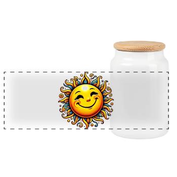 Sun - Panoramic Cookie Jar with Wooden Lid - white - Front