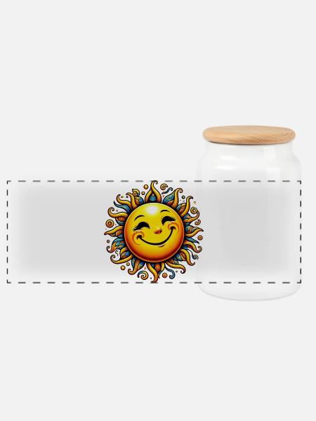 Sonne - Panorama Keksdose mit Holzdeckel - Weiß
