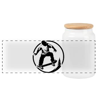 Skater Grafik - Panorama Keksdose mit Holzdeckel - Weiß - Vorne