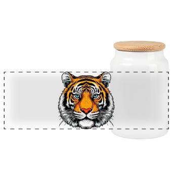 Tiger - Panorama Keksdose mit Holzdeckel - Weiß - Vorne