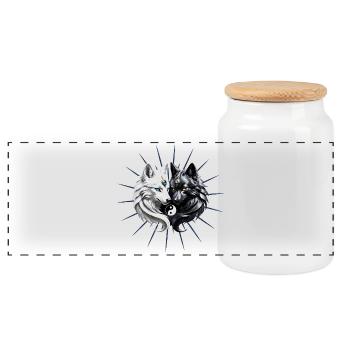 Loups Yin Yang. - Boîte à biscuits avec couvercle en bois - blanc - Devant