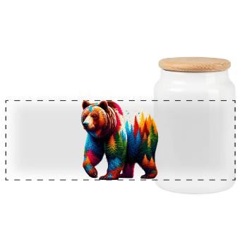 Bear - Panoramic Cookie Jar with Wooden Lid - white - Front