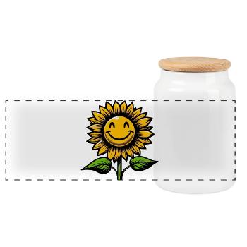 Sunflower - Panoramic Cookie Jar with Wooden Lid - white - Front