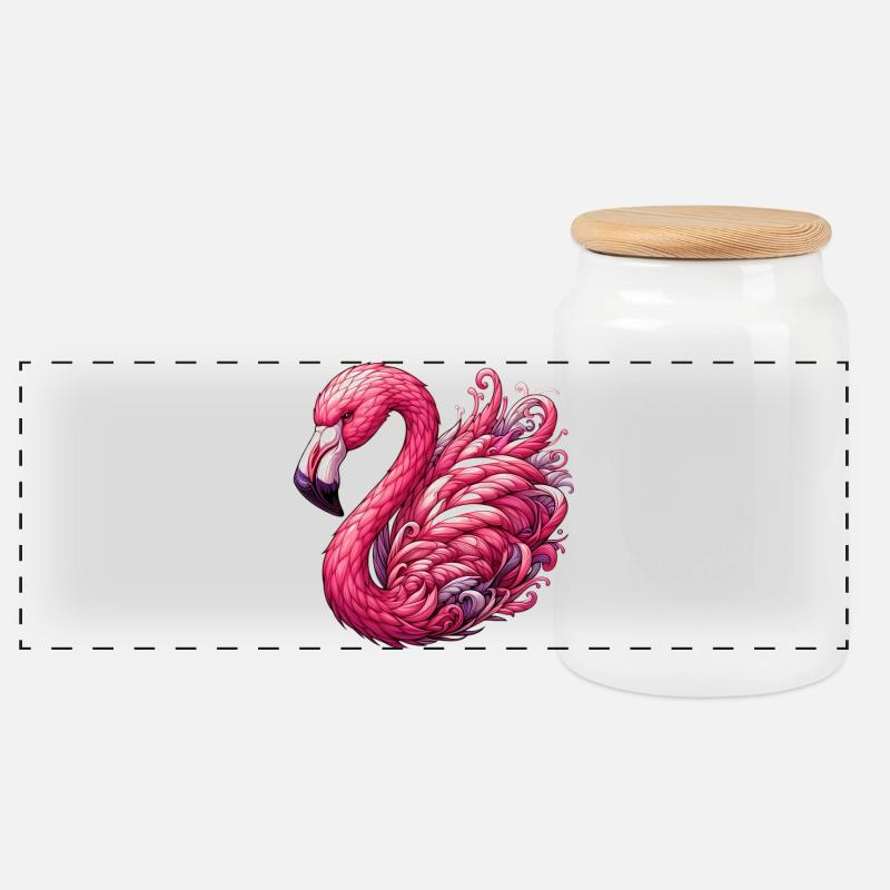 Flamingo - Panorama Keksdose mit Holzdeckel - Weiß