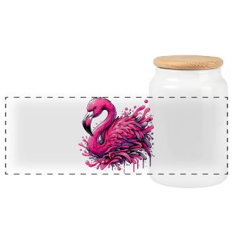 Flamingo - Panorama Keksdose mit Holzdeckel - Weiß - Vorne