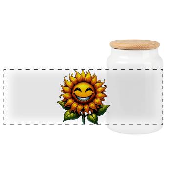 Sunflower - Panoramic Cookie Jar with Wooden Lid - white - Front