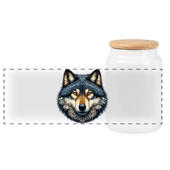 Wolf - Panorama Keksdose mit Holzdeckel - Weiß - Vorne