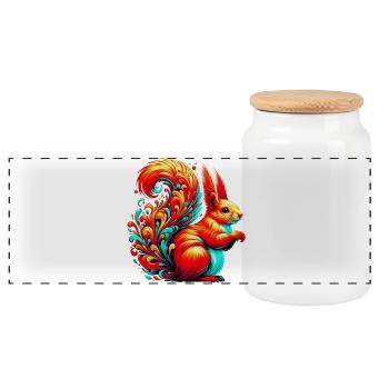 Squirrel - Panoramic Cookie Jar with Wooden Lid - white - Front