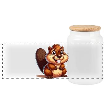 Beaver - Panoramic Cookie Jar with Wooden Lid - white - Front