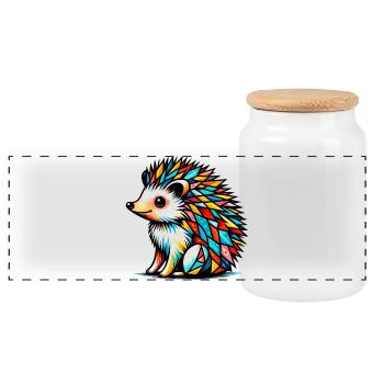 Hedgehog - Panoramic Cookie Jar with Wooden Lid - white - Front