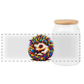 Hedgehog - Panoramic Cookie Jar with Wooden Lid - white - Front